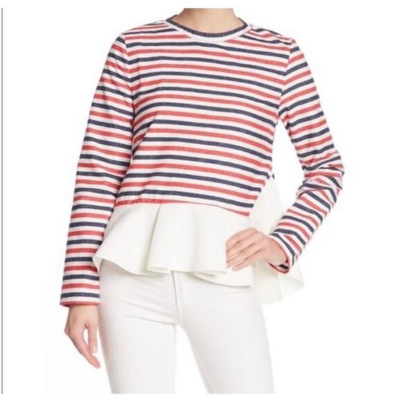 Anthropologie English Factory Woman  Striped Knit Ruffled Peplum Blouse … - Picture 1 of 12